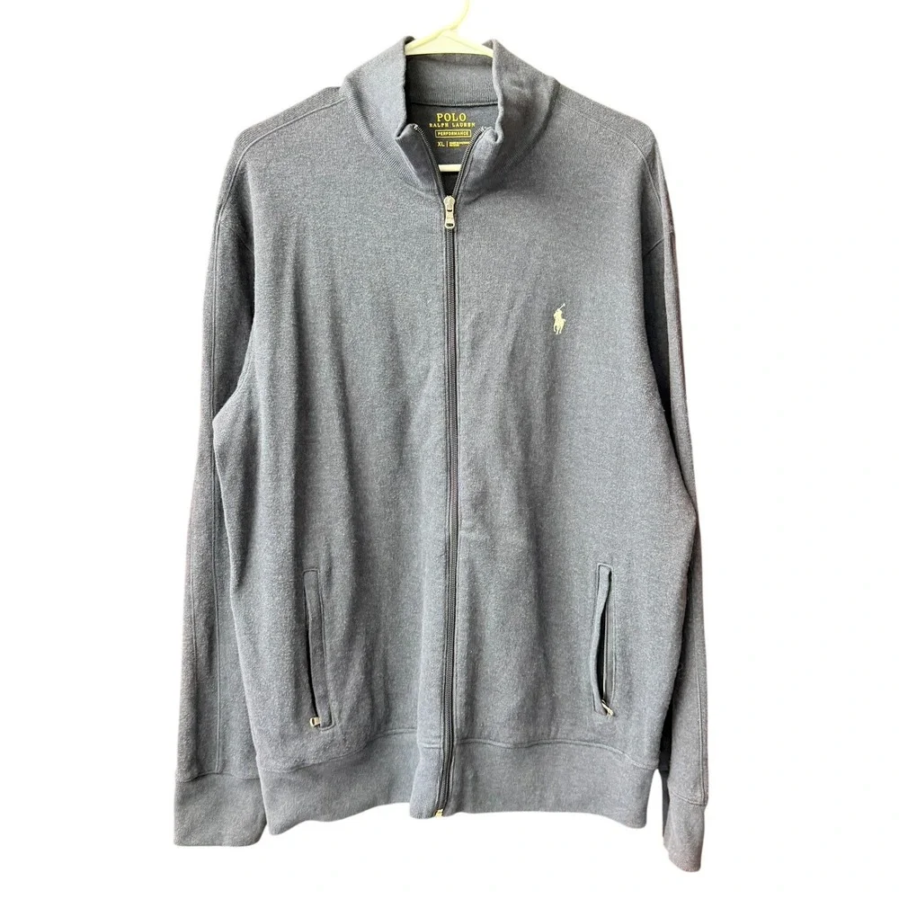 Polo Ralph Lauren Sweatshirt Mens XL Blue Full Zip Performance Mock Neck Jacket